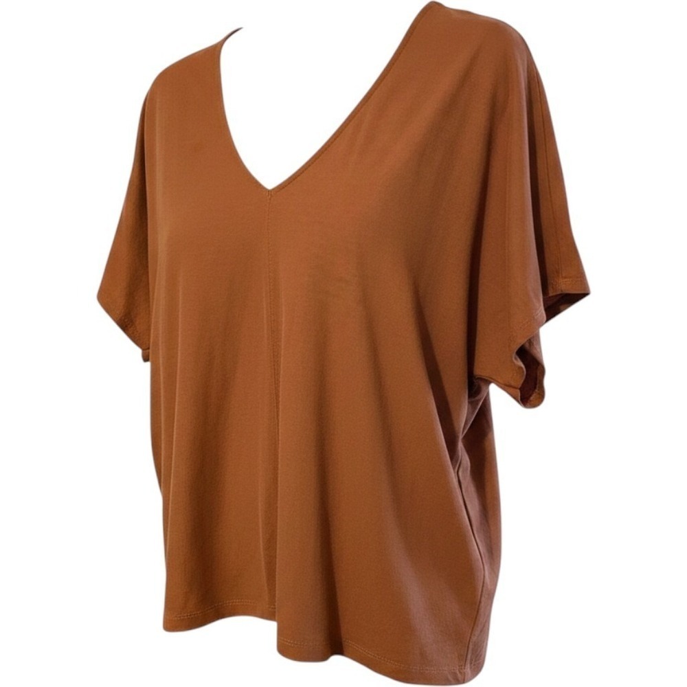 Womens Casual Blouse Rust Terracotta V-Neck Dolman Top Medium Rayon Nylon Blend